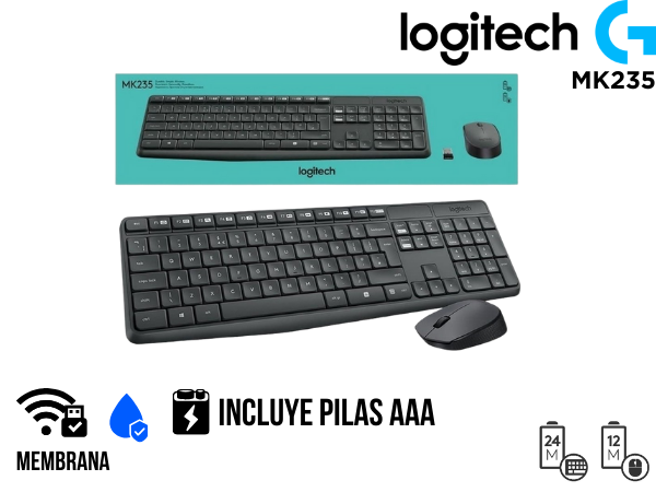 TECLADO LOGITECH + MOUSE MK235 WIRELESS USB SP BLACK