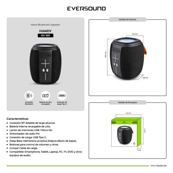 PARLANTE PORTATIL EVERSOUND HANDY EV 501