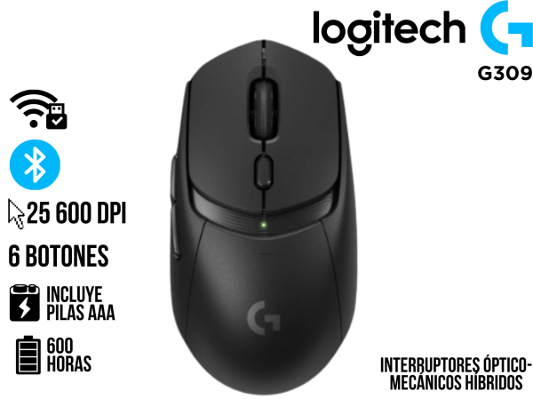 MOUSE LOGITECH G309 LIGHTSPEED WIRELESS/BT 25K DPI LIGHTFORCE BLACK