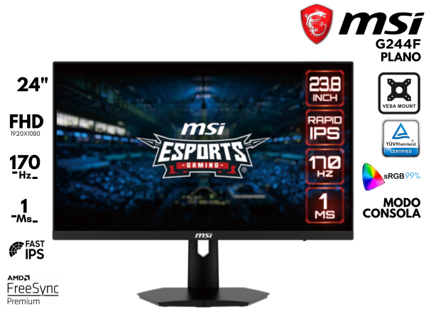 MONITOR GAMER MSI G244F 24P FHD 170HZ 1MS RAPID IPS