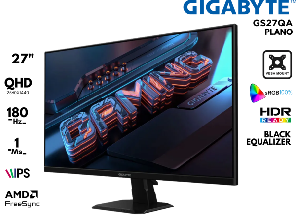 MONITOR GAMER GIGABYTE 27P IPS 2K 180HZ 1MS GS27QA
