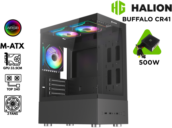 CASE GAMER, HALION, BUFFALO CR41 500W 3FAN ARGB