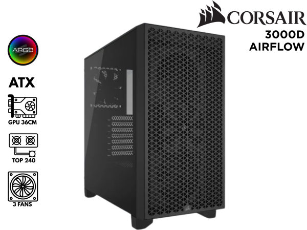 CASE GAMER, CORSAIR, 3000D AIRFLOW 3FAN BLACK