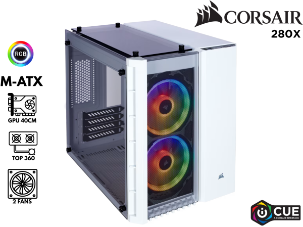CASE GAMER, CORSAIR, CRYSTAL 280X RGB WHITE