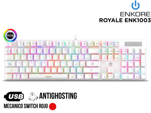 TECLADO MECANICO, ENKORE, ROYALE ENK1003 WHITE RGB