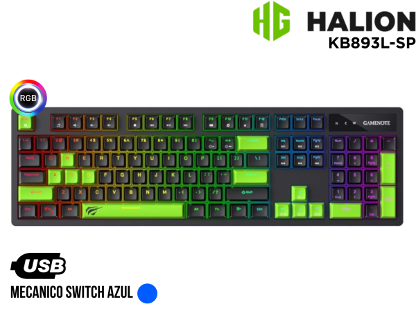 TECLADO MECANICO HAVIT KB893L-SP RGB BACKLITE NEGRO-VERDE