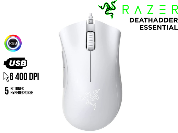 MOUSE GAMER, RAZER, DEATHADDER ESSENTIAL 6400 DPI WHITE