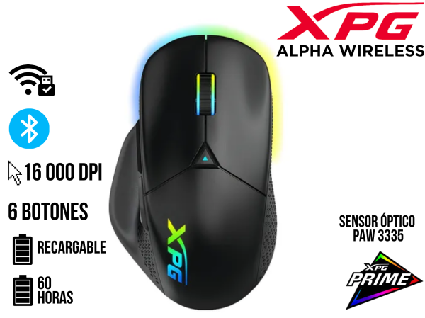MOUSE GAMER, XPG, ALPHA WIRELESS OMROM 6 BOTONES PROGRAMABLES