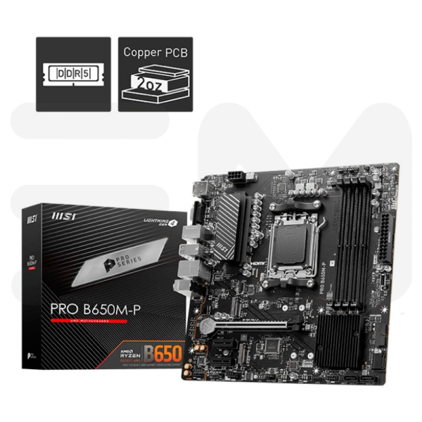PLACA MADRE MSI PRO B650M-P, CHIPSET AMD B650, SOCKET AMD AM5, MATX 4711377100953