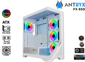 CASE GAMER, ANTRYX, FX 650 WHITE, ARGB FAN X4, VIDRIO