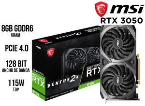 TARJETA DE VIDEO MSI GEFORCE RTX 3050 VENTUS 2X XS 8G OC, 8GB GDDR6, PCIE GEN 4.0 X8