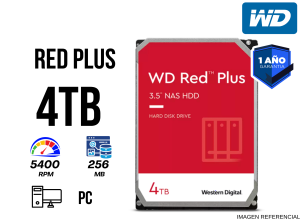 DISCO DURO WESTERN DIGITAL RED PLUS WD40EFPX, 4TB, SATA, 5400RPM, 3.5", CACHE 256MB