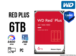 DISCO DURO WESTERN DIGITAL RED PLUS WD60EFPX, 6TB, SATA, 5400RPM, 3.5", CACHE 256MB