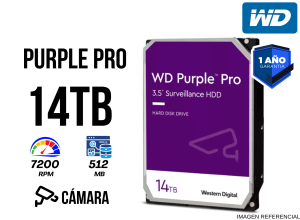 DISCO DURO WESTERN DIGITAL WD PURPLE PRO 14TB, SATA 6.0 GB/S, 512MB CACHE, 7200 RPM, 3.5".