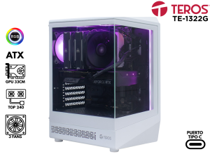 CASE GAMER TEROS TE-1322G, MID TOWER, USB 3.0 / USB 2.0, AUDIO, VENTILADOR ARGB, BLANCO