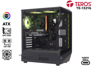 CASE GAMER TEROS TE-1321G, MID TOWER, USB 3.0 / USB 2.0, AUDIO, VENTILADOR ARGB, NEGRO