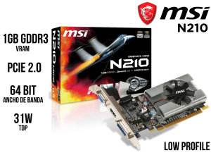 TARJETA DE VIDEO MSI NVIDIA GEFORCE 210, 1GB DDR3 64-BIT, HDMI/DVI/VGA, PCI-E 2.0 X16. LOW PROFILE