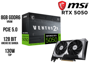 TARJETA DE VIDEO MSI GEFORCE RTX 5050 8G VENTUS 2X OC, 8 GB GDDR6, PCIE 5.0