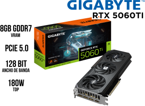 TARJETA DE VIDEO GIGABYTE GEFORCE RTX 5060 TI GAMING OC 8G, 8 GB GDDR7, PCIE GEN 5.0