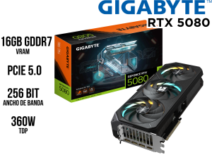 TARJETA DE VIDEO GIGABYTE GEFORCE RTX 5080 GAMING OC 16G, 16 GB GDDR7, PCIE GEN 5.0