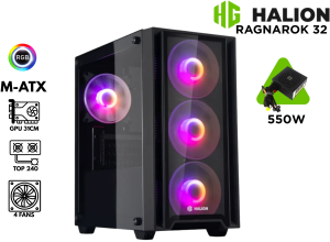 CASE GAMER, HALION , RAGNAROK 32 VIDRIO 550W, 4XRGB