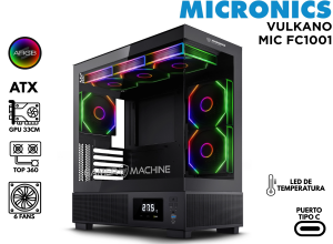 CASE GAMER, MICRONICS, ATX VULKANO MIC FC1001 6FAN ARGB CON LED DE TEMPERATURA
