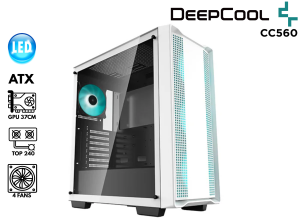 CASE GAMER, DEEP COOL, CC560 WHITE MID TOWER
