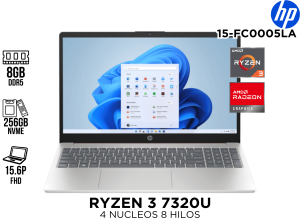 LAPTOP ,HP ESP,15-FC0005LA ,RYZEN 3 7320U ,8GB DDR5 ,256GB NVME ,15.6P ,VEGA ,SILVER