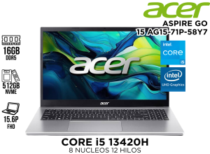 LAPTOP ACER ASPIRE GO 15 AG15-71P-58Y7 INTEL COREI5 13420H 16GB DDR5 512GB 15.6” WIFI6