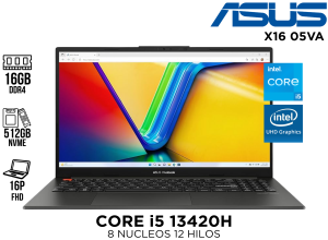 LAPTOP ,ASUS ESP, X16 05VA CORE I5 13420H ,16GB DDR4, 512GB SSD, 16P WUXGA INDIE BLACK