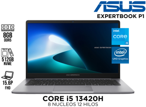 LAPTOP ,ASUS ESP, EXPERTBOOK P1 CORE I5 13420H 8GB RAM 512GB NVME 15.6P FHD