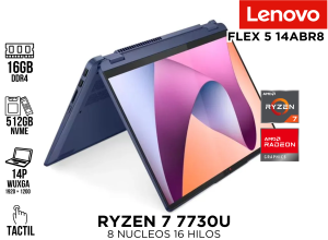 LAPTOP LENOVO, FLEX 5 14ABR8, 2 EN 1, RYZEN 7 7730U, 14P WUXGA, 16GB GDDR4, 512GB SSD WIN11