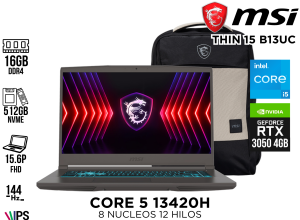 LAPTOP, MSI ESP,THIN 15 B13UC,CORE I5 13420H, 16GB DDR4, SSD 512GB, RTX 3050 4GB + MOCHILA MSI