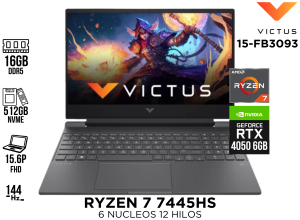 LAPTOP GAMER, HP ENG, VICTUS 15-FB3093 RYZEN 7 7445HS 16GB 512GB NVME RTX 4050 6GB 15.6P 144HZ