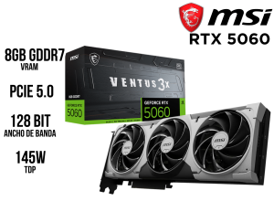 TARJETA DE VIDEO, MSI VENTUS 3X, RTX 5060 8GB GDDR7 OC BLACK