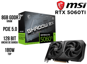 TARJETA DE VIDEO, MSI SHADOW 2X, RTX 5060TI 8GB GDDR7 OC BLACK