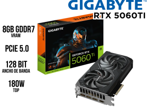 TARJETA DE VIDEO, GIGABYTE, WINDFORCE OC RTX 5060TI 8GB GDDR7 OC