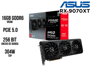 TARJETA DE VIDEO, ASUS, PRIME RX9070XT16GB GDDR6 PCI-E 5.0