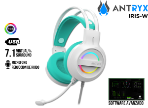 AUDIFONO GAMER, ANTRYX, IRIS-W 7.1 TURQUESA