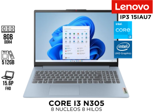 LAPTOP, LENOVO, IP3 15IAN8, I3 N305 , 8GB DDR4, SSD 512 15.6P FROST BLUE