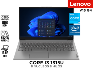LAPTOP, LENOVO, V15 G4,I3 1315U 8GB DDR4 512GB PCLE 4.0 15.6P FHD ESPAÑOL