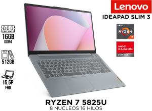 LAPTOP ,LENOVO ESP ,IDEAPAD SLIM 3 ,RYZEN 7 5825U ,16GB ,512GB NVME ,15.6P FHD ,VEGA GRAPHICS , 82XM00S6LM