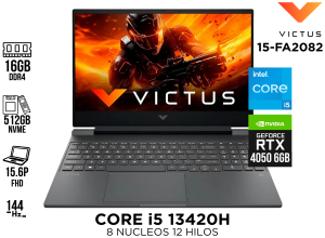 LAPTOP HP VICTUS 15-FA2082 CORE I5 13420H 16GB 512GB NVME 15.6P FHD 144HZ INGLES RTX 4050 6GB WIN11