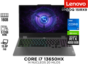 LAPTOP ,LENOVO ESP, LOQ 15IRX9 ,CORE I7 13650HX ,16GB ,512GB NVME ,15.6P FHD ,RTX 4050 6GB ,4CELDAS
