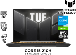 LAPTOP GAMER, ASUS, F16 FX607V CORE 5 210H 8GB RAM 512GB NVME RTX 4050 6GB 16P