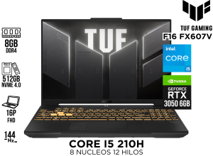 LAPTOP ,ASUS ESP ,F16 FX607V ,CORE 5 210H ,8GB DDR5 ,512GB NVME 4.0 ,16P WUXGA ,RTX 3050 6GB ,WIFI 6 + MOCHILA