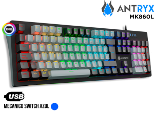TECLADO MECANICO, ANTRYX, MK860L BLACK&GRAY BLUE SWITCH