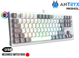 TECLADO MECANICO, ANTRYX, MK840L WHITE&GRAY RED SWITCH