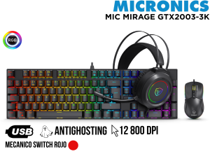 KIT 3 EN 1 GAMING, MIC MIRAGE GTX2003-3K BLACK, RED SWITCH