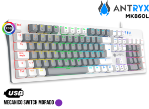 TECLADO MECANICO, ANTRYX, MK860L WHITE&GRAY PURPLE SWITCH